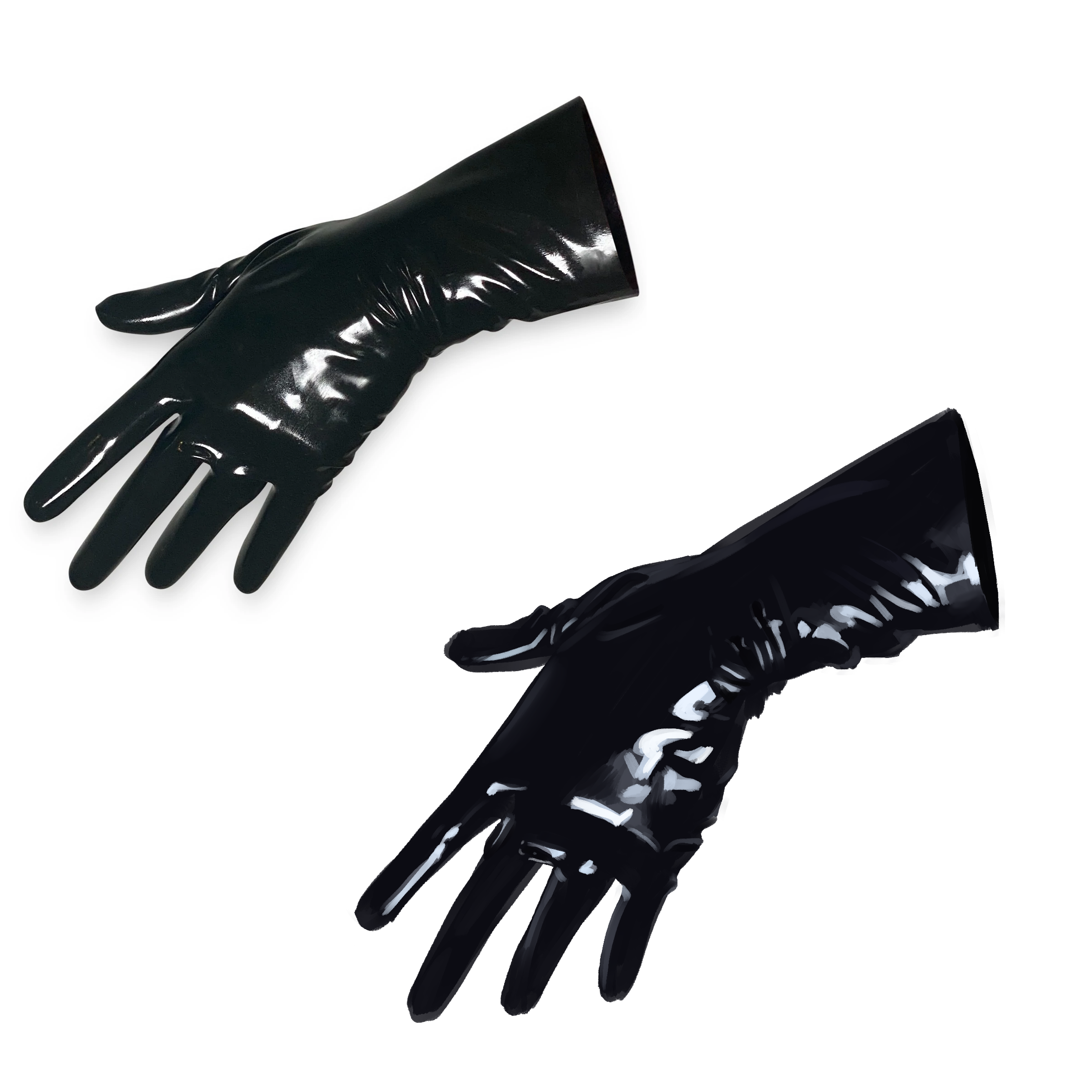 A digital study of a black rubber glove on a white background. The glove is rendered realistically and is side-by side with the reference image, which is nearly identical.